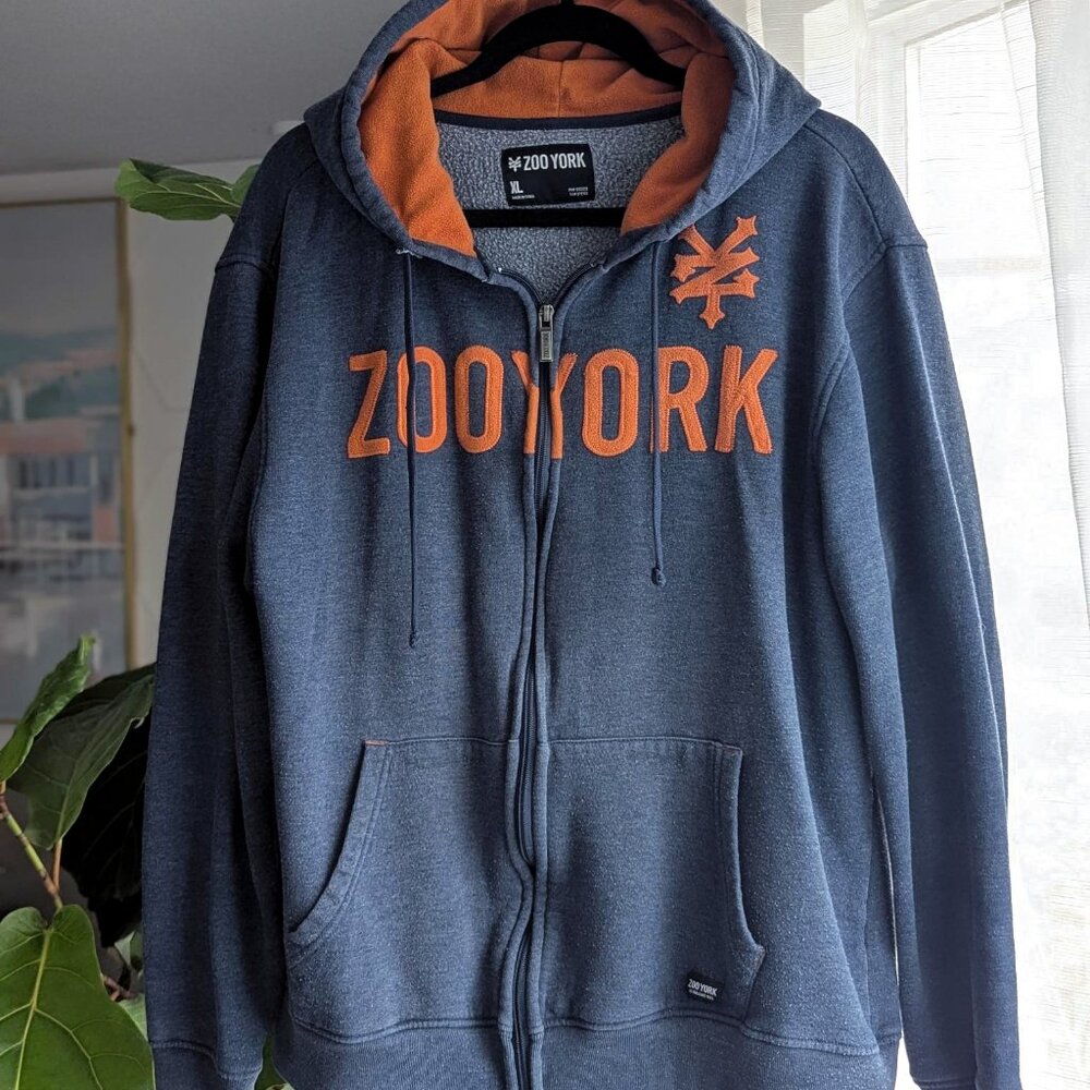 EUC - Men's Vintage Zoo York Embroidered Logo Zip Hoodie - Blue/Orange